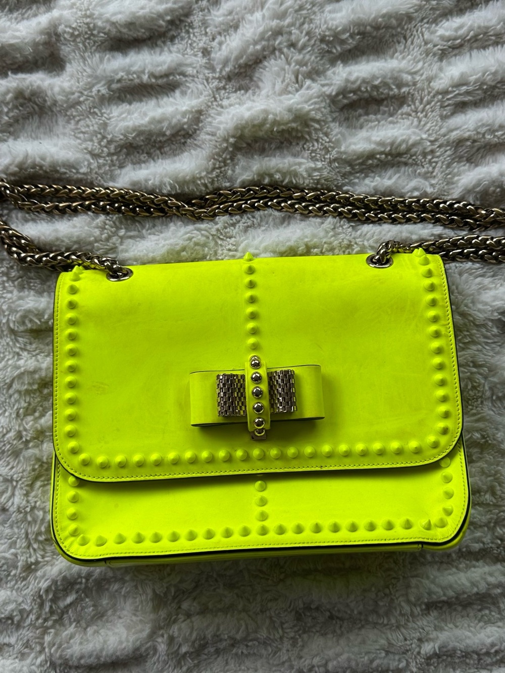 Christian Louboutin Sweet Charity studded leather neon yellow handbag - Picture 6 of 13